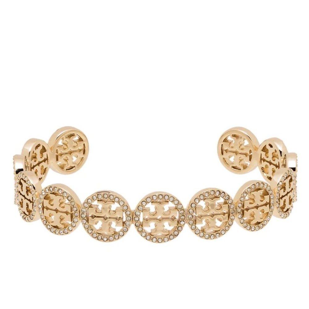 Tory Burch Miller Pave Logo Crystal Cuff Bracelet Gold NWT